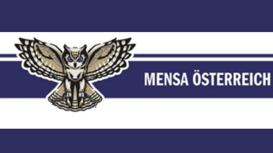 Eine Eule mit geschwungenen Flügeln und der Schriftzug "Mensa Österreich"