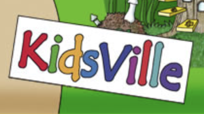 Comicschild mit dem Text "Kidsville"